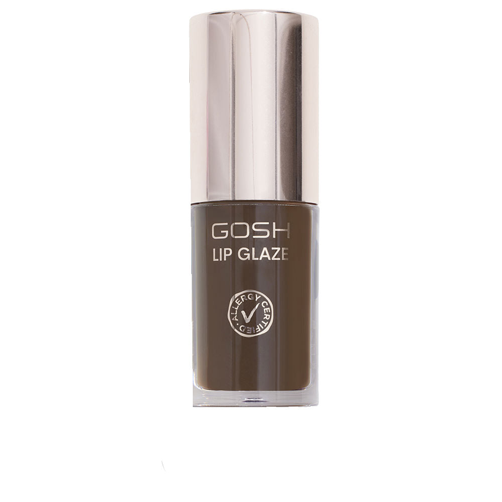 Tube of brown, glossy lip glaze with shiny finish, 5.5 ml