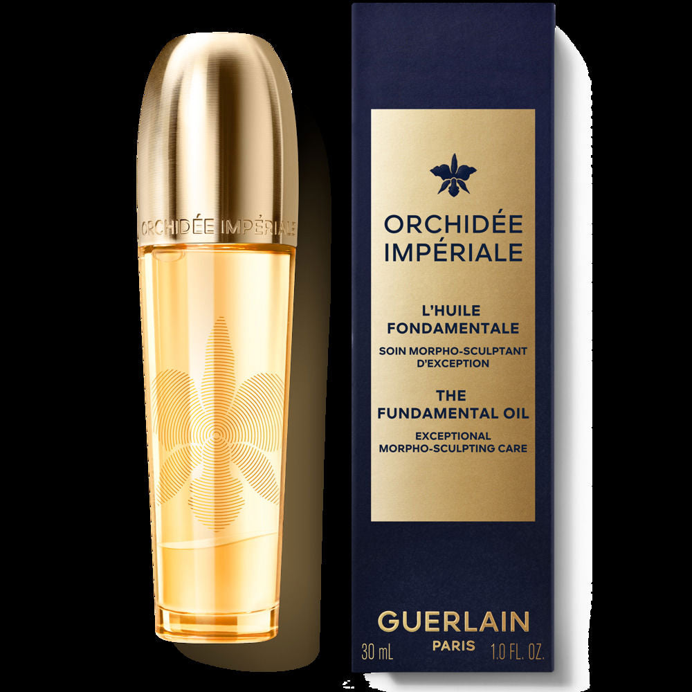 30 ml glass bottle of orchid concentrate face oil, amber liquid