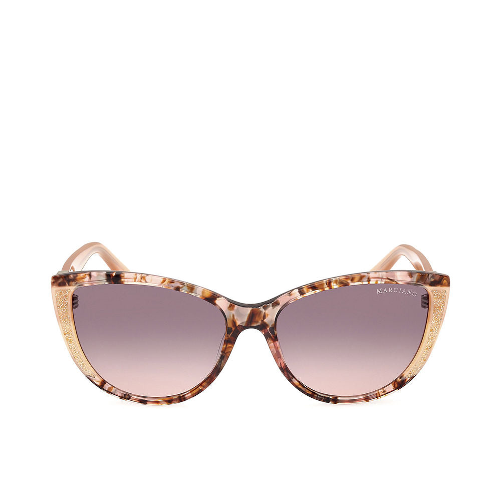 Guess By Marciano Tortoiseshell plastic cat-eye sunglasses with gradient purple lenses and gold corner accents, front view