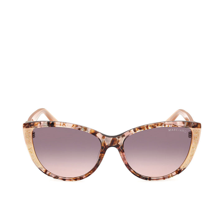 Guess By Marciano Tortoiseshell plastic cat-eye sunglasses with gradient purple lenses and gold corner accents, front view