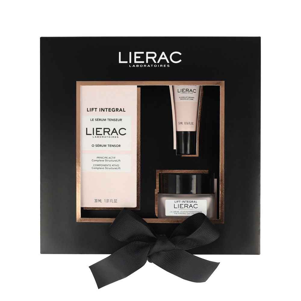 Lierac Lift Integral serum and night cream in refillable packaging on neutral background