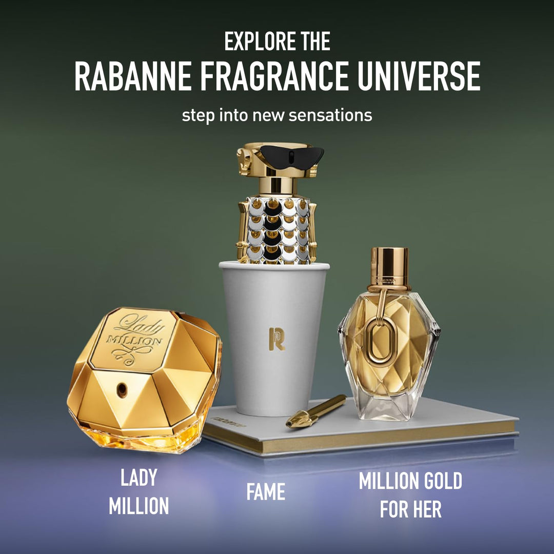 Faceted gold glass perfume bottle with XL link, 90 ml, floral-chypre