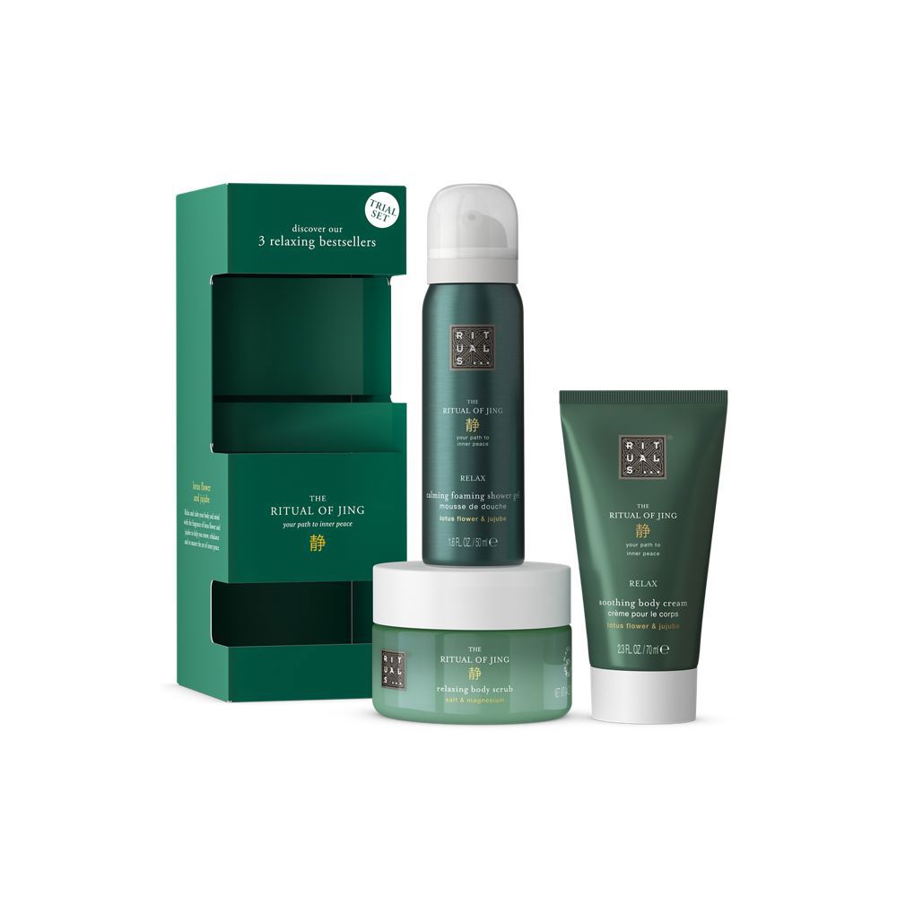 Rituals Green minimalist body care set with pump dispenser, screw lid and tube, crafted with plastic