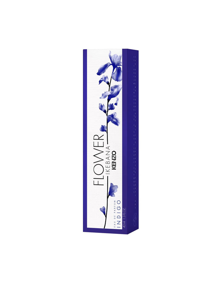 40 ml glass bottle Eau de Parfum with indigo-tinted stem, boxed packaging