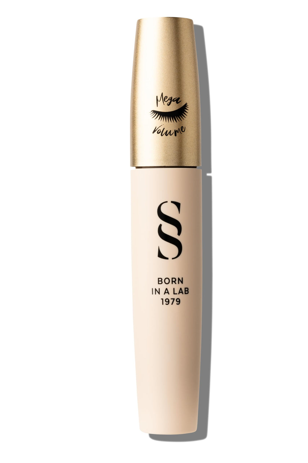 Slim black mascara tube with wand and bristled brush, rich black formula — Sensilis