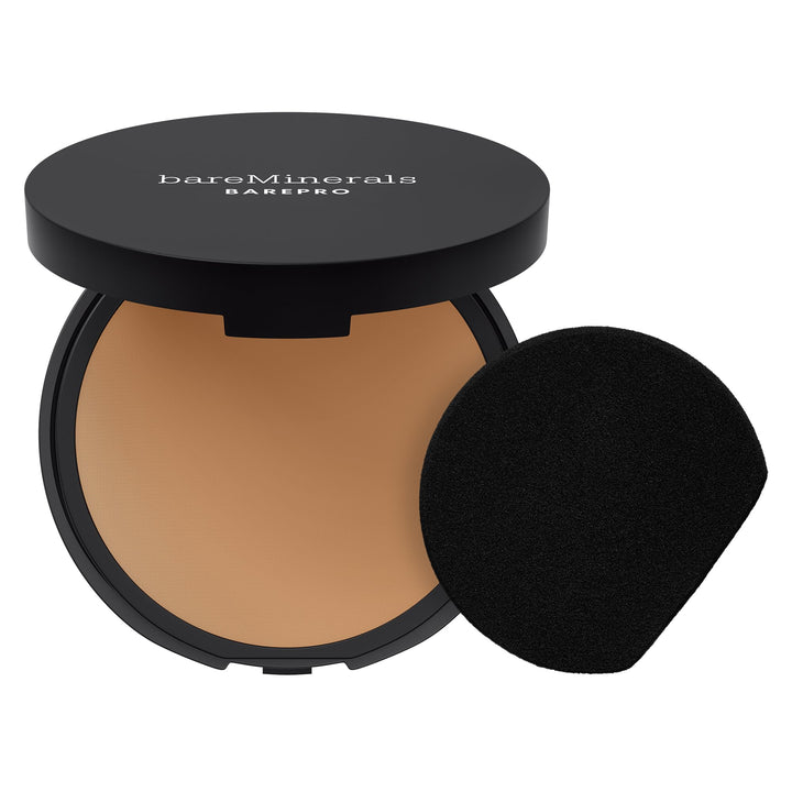 Compact powder foundation, medium‑deep warm shade, 8 g pan in compact case