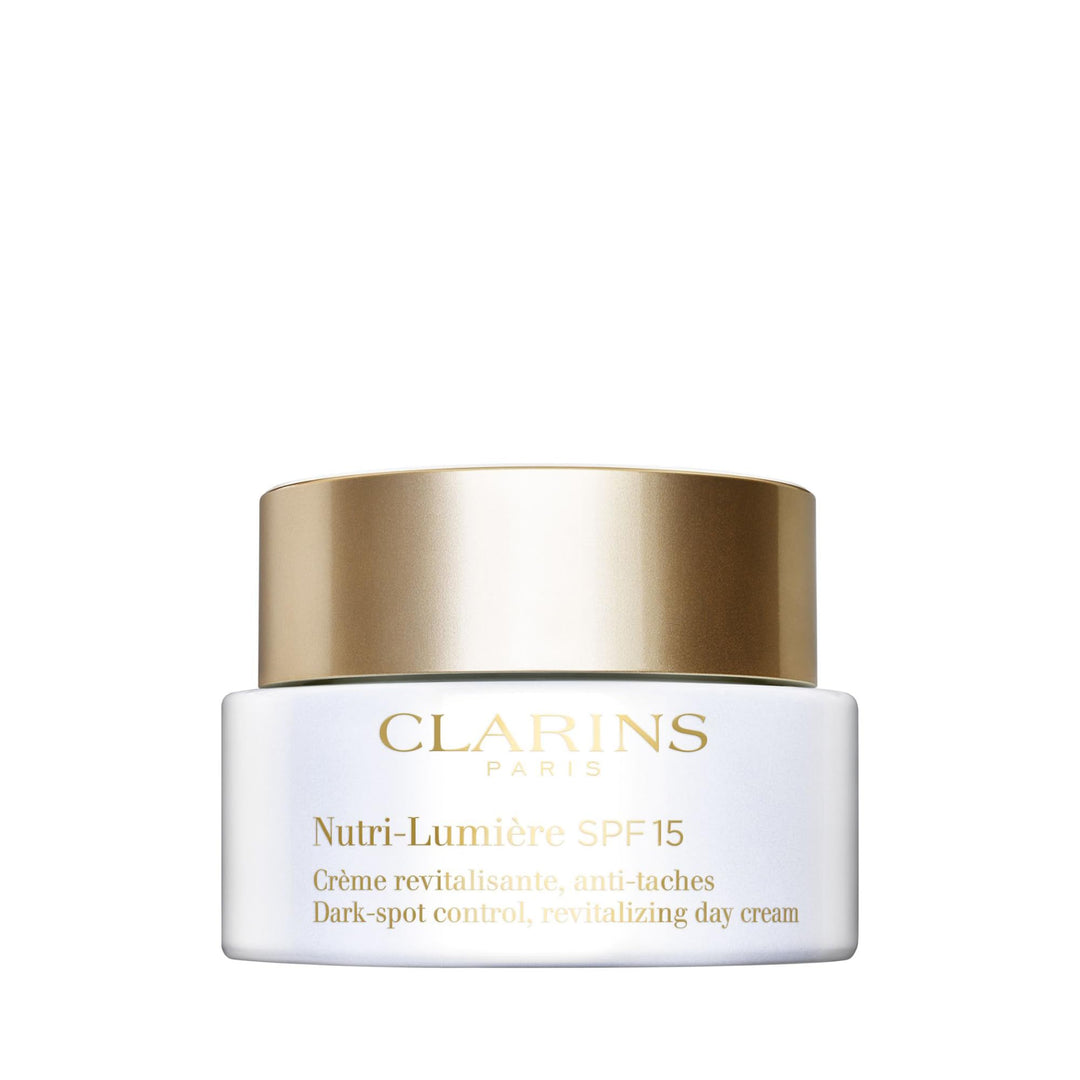 Clarins Nutri-Lumière SPF 15 cream jar, nourishing brightening facial treatment for mature skin