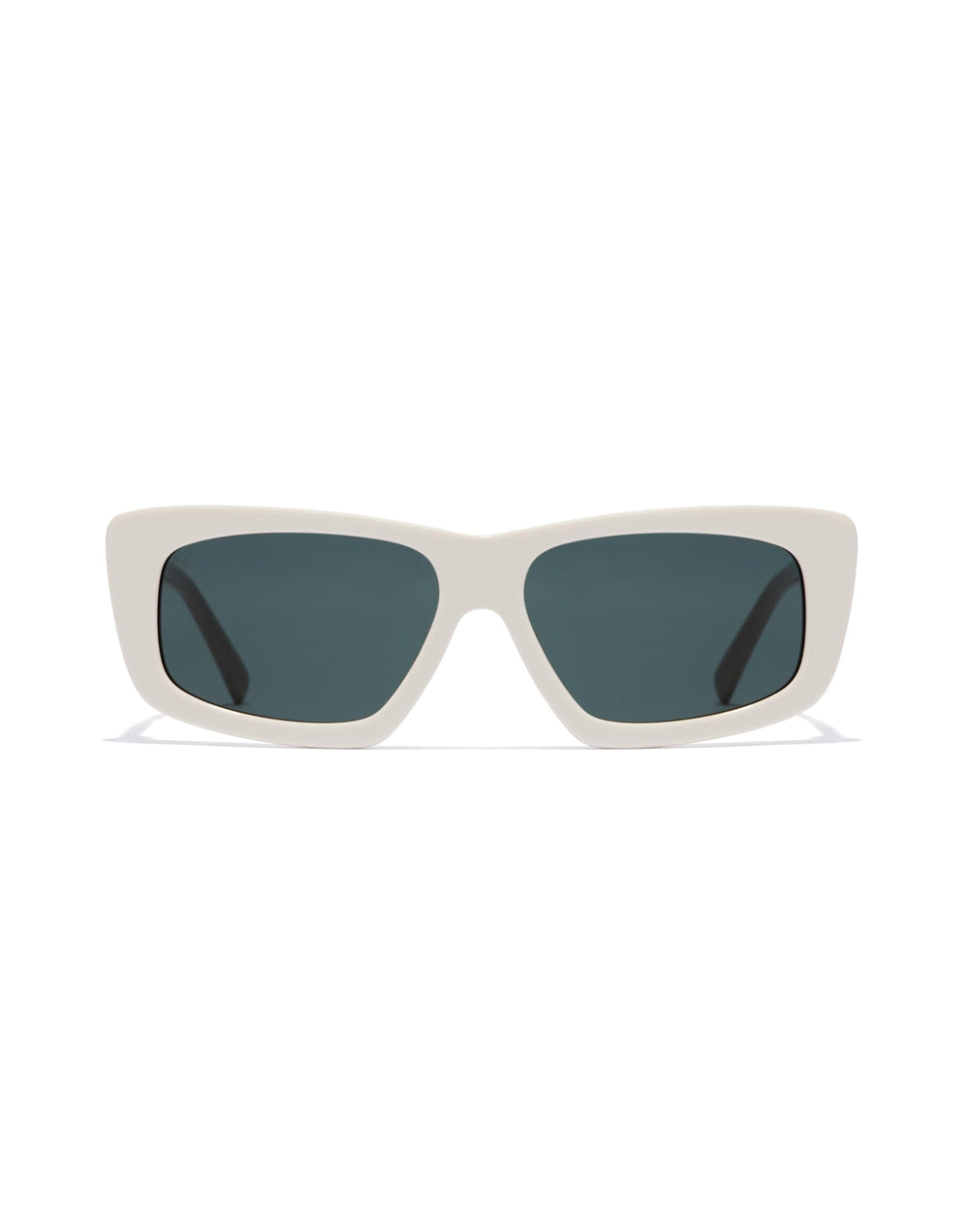 Hawkers White cat-eye sunglasses with thick solid frame, dark rectangular lenses, slim temples, artisan-crafted finish