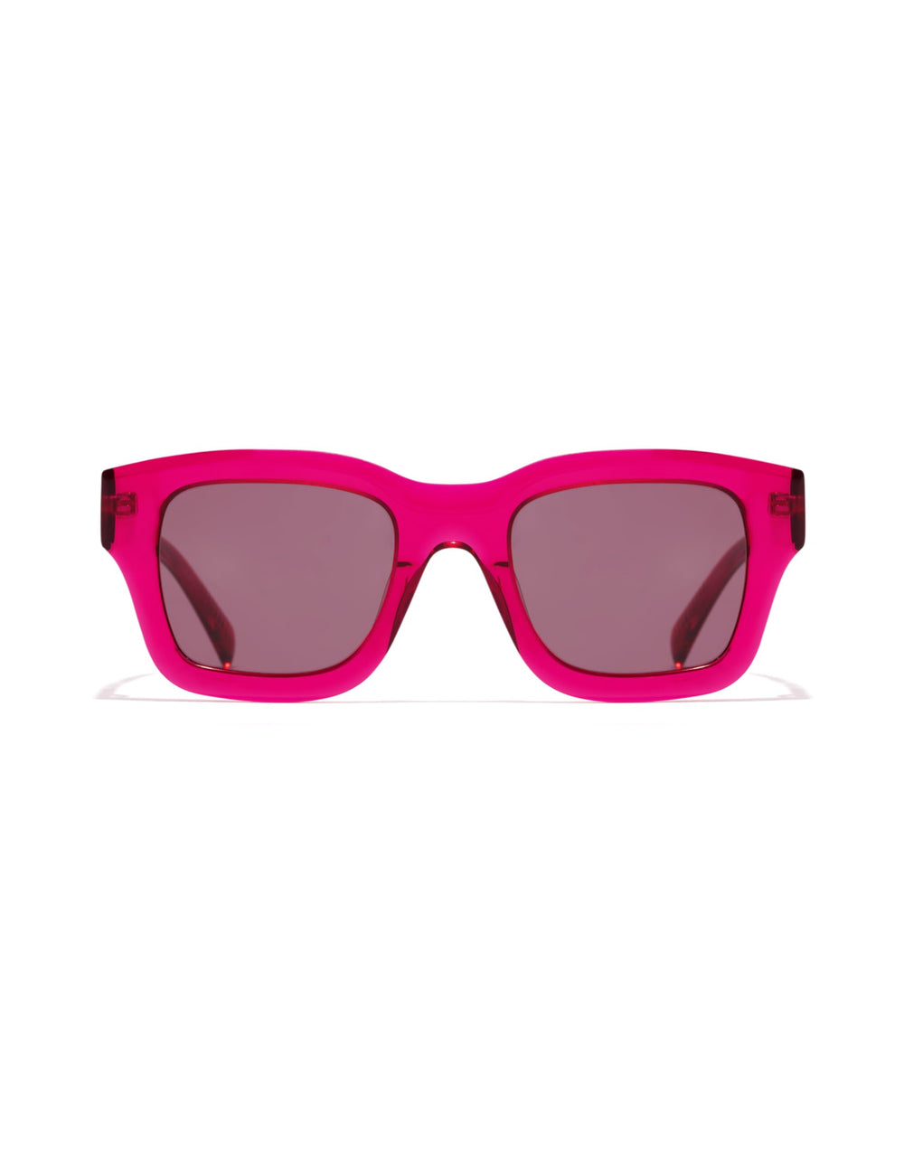 Hawkers Pink transparent plastic square sunglasses with thick frame, rectangular lenses and dark tinted lenses