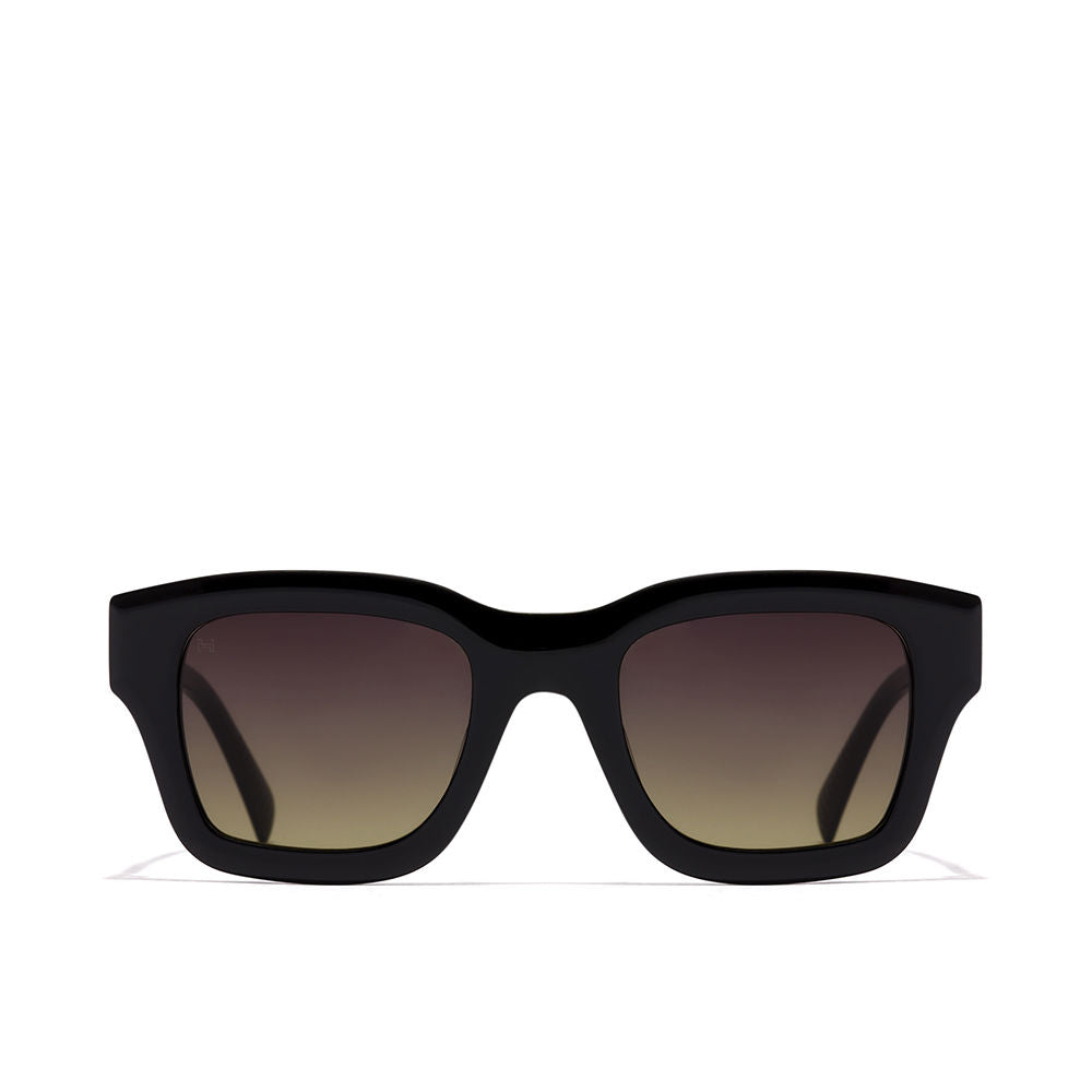 Unisex square black sunglasses with metal front and TR90 temples, polarised lenses