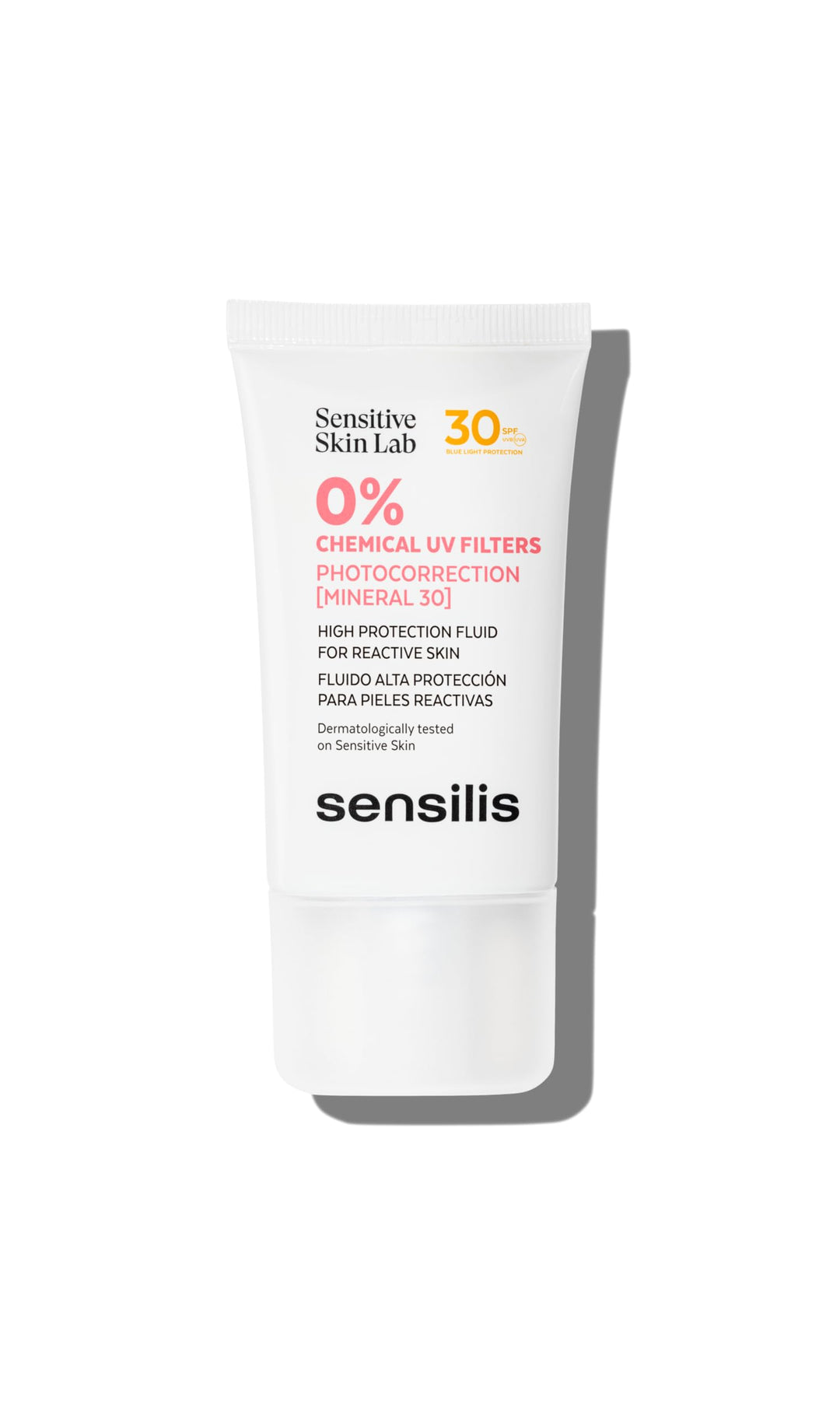 Sensilis mineral fluid sunscreen bottle; lightweight, invisible SPF 30 protection