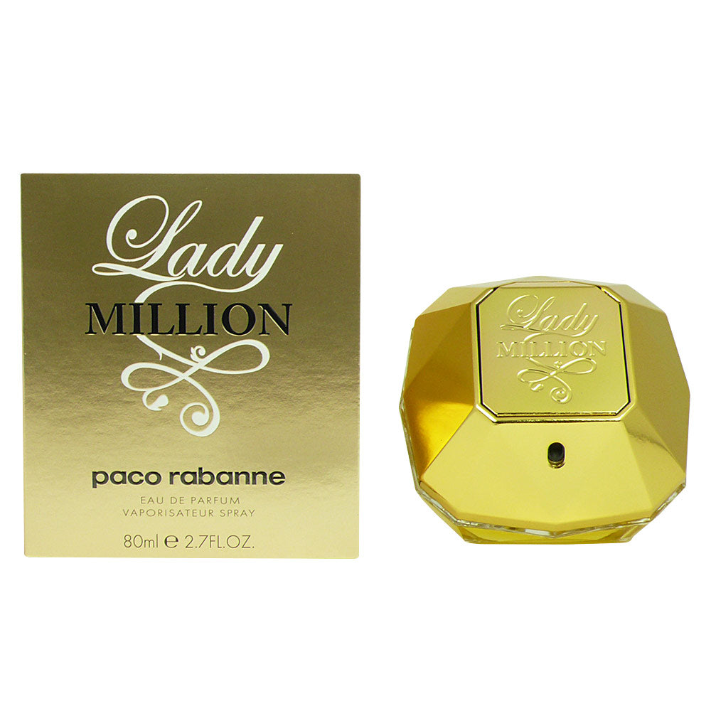 Faceted gold perfume bottle and packaging, 80 ml, floral-fruity Eau de Parfum for Women