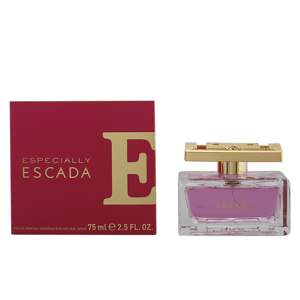 Clear rectangular bottle with pink liquid and gold cap — 75 ml floral eau de parfum for Women