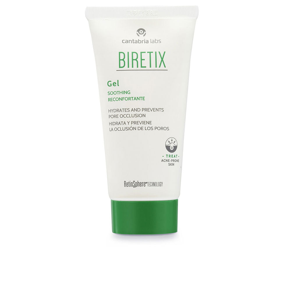 Biretix Minimalist white and green plastic tube with green screw cap, printed front text and small icon