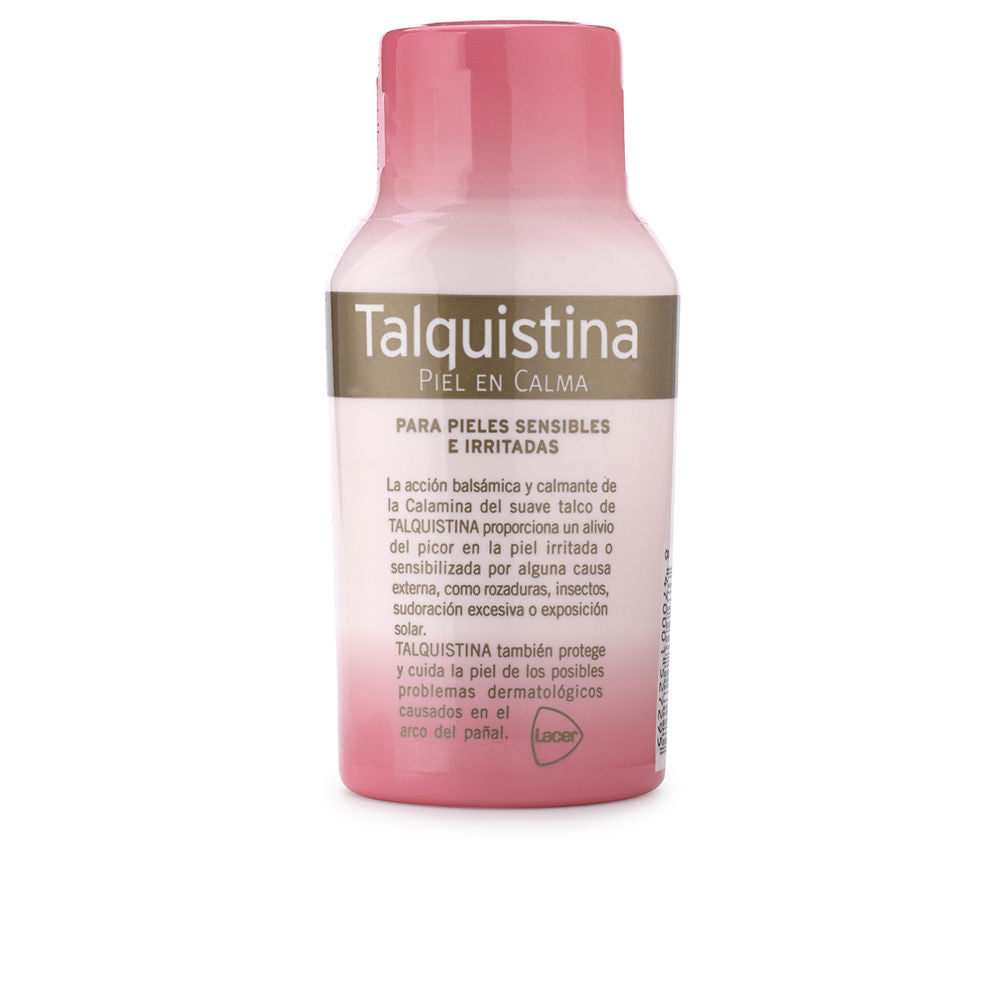 Small jar of Talquistina calamine baby talc, soft pink label, gentle skincare