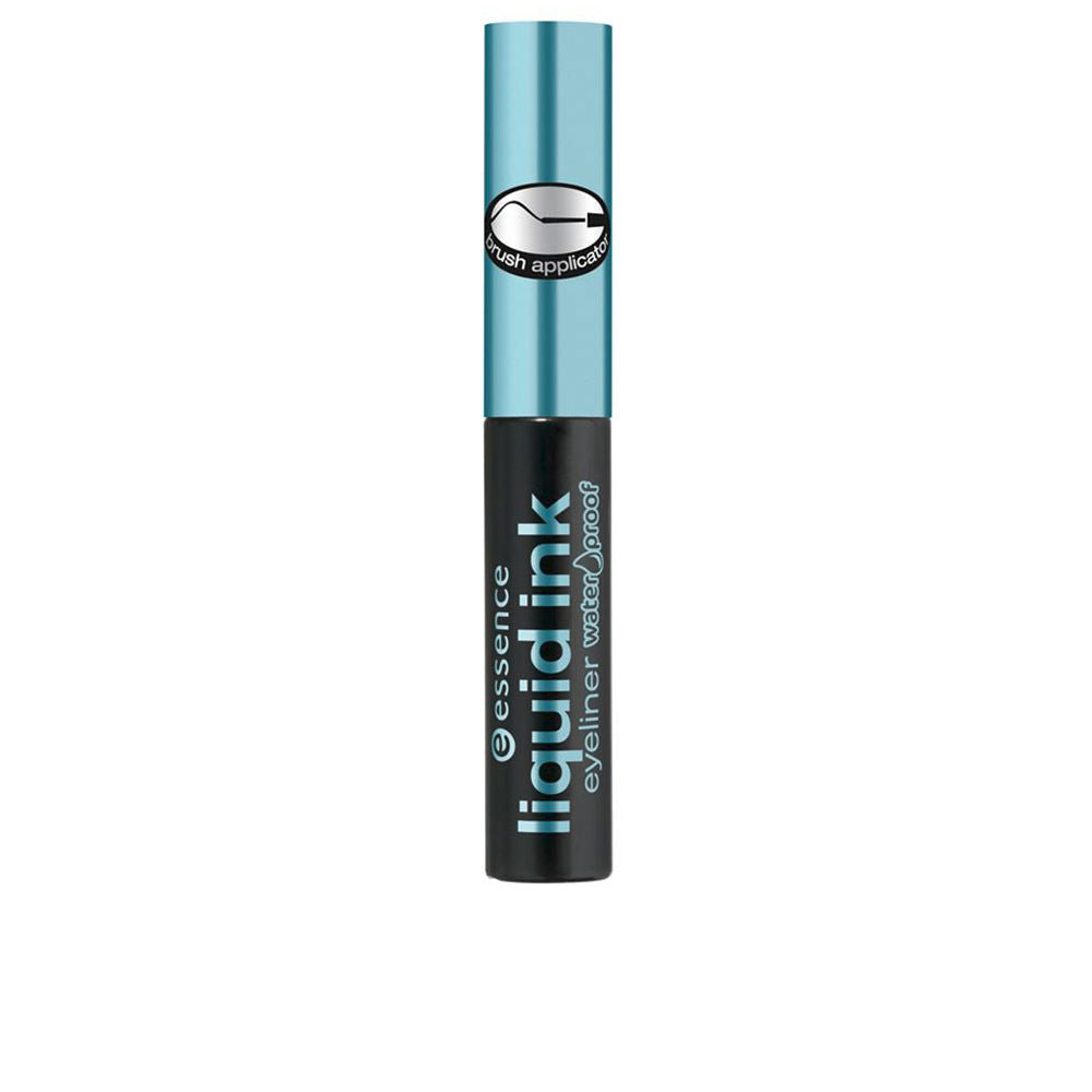 Essence Sleek two-tone black and light blue plastic liquid eyeliner pen with cylindrical tube and brush applicator icon