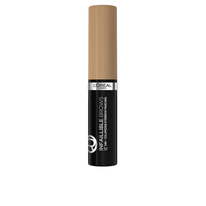 Small-tube tinted brow mascara with precision brush, blonde shade, compact design