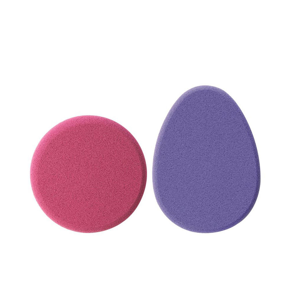 Ubu - Urban Beauty United Two foam makeup sponges, pink round and purple teardrop, porous texture and smooth finish