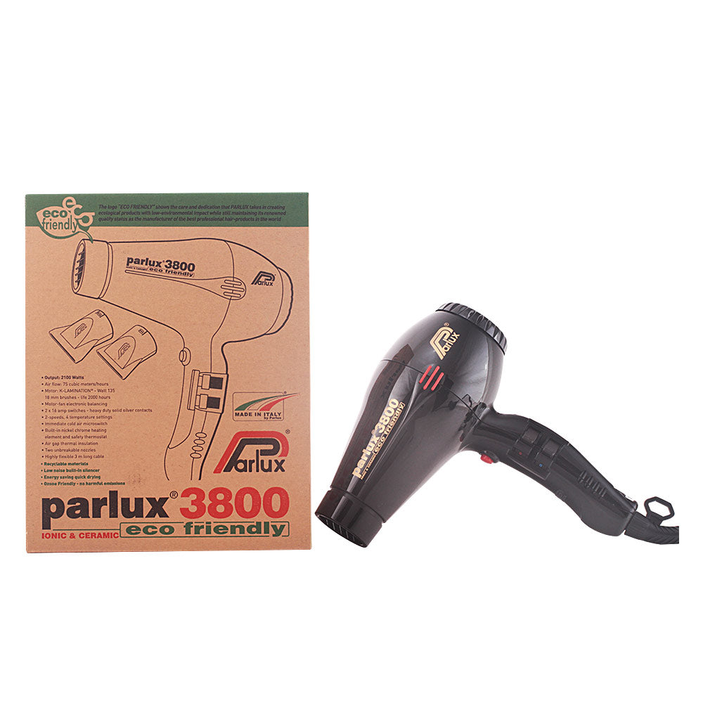 Black compact professional hair dryer with two nozzles and long 3 m cable