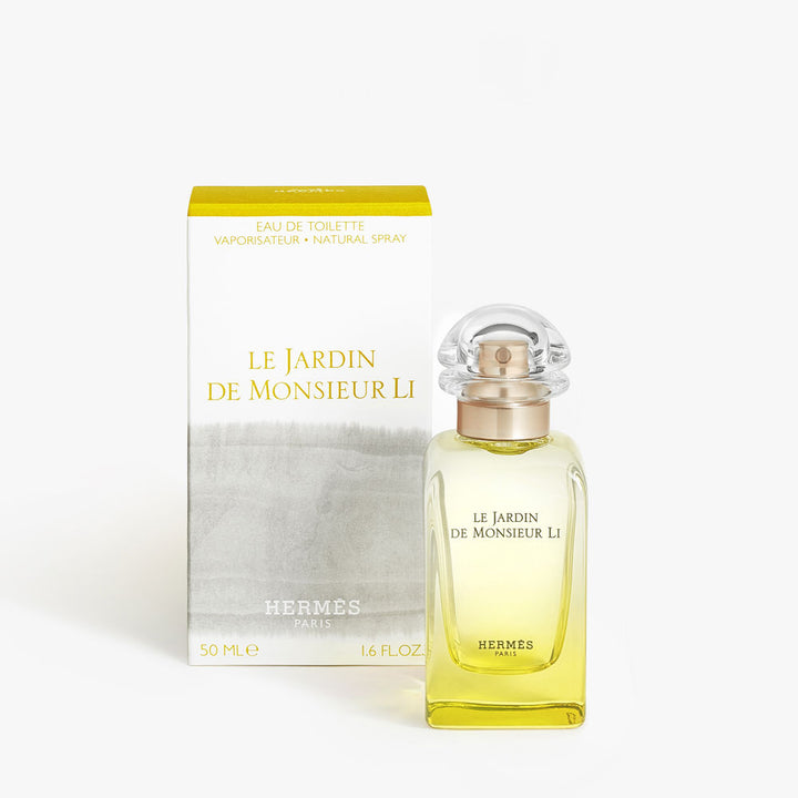 Hermès Le Jardin de Monsieur Li bottle with soft yellow gradient and elegant illustration
