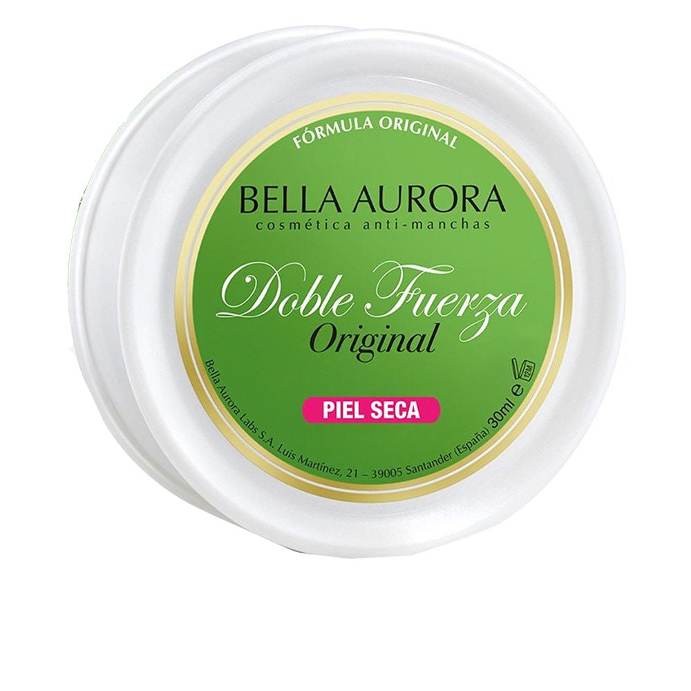 Bella Aurora Round white plastic cream jar with green label, gold border and screw lid — Bella Jules