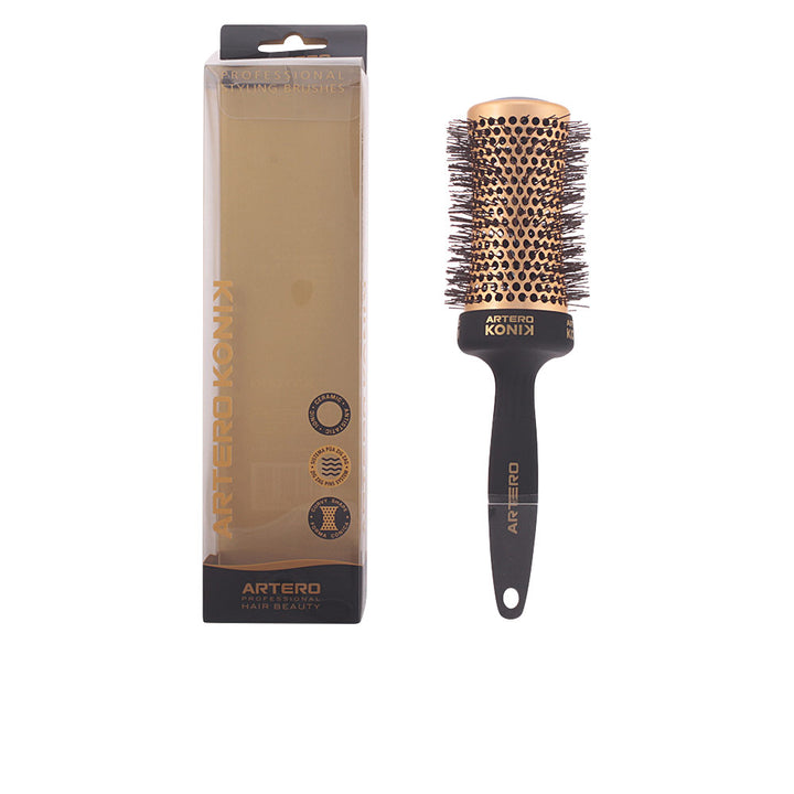 Conical ceramic ionic hairbrush with nylon bristles and ergonomic handle, 53 mm barrel