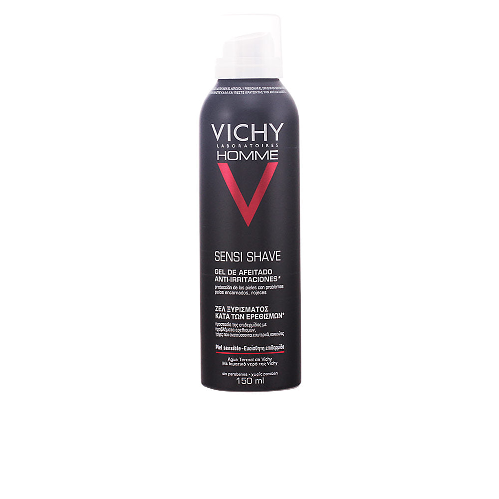 Vichy Homme anti‑irritation cooling shaving gel in pump bottle for sensitive skin