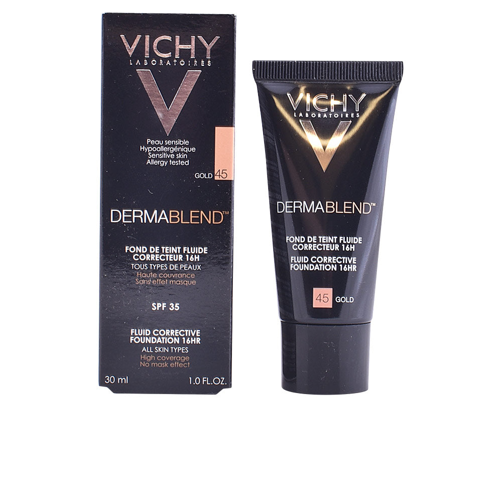 30 ml fluid corrective foundation in shade 45‑gold, high coverage, lightweight