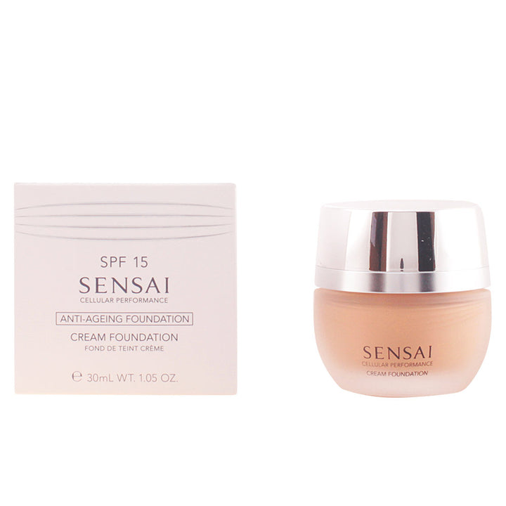 30 ml cream foundation in Amber Beige; creamy, satiny finish, SPF 15