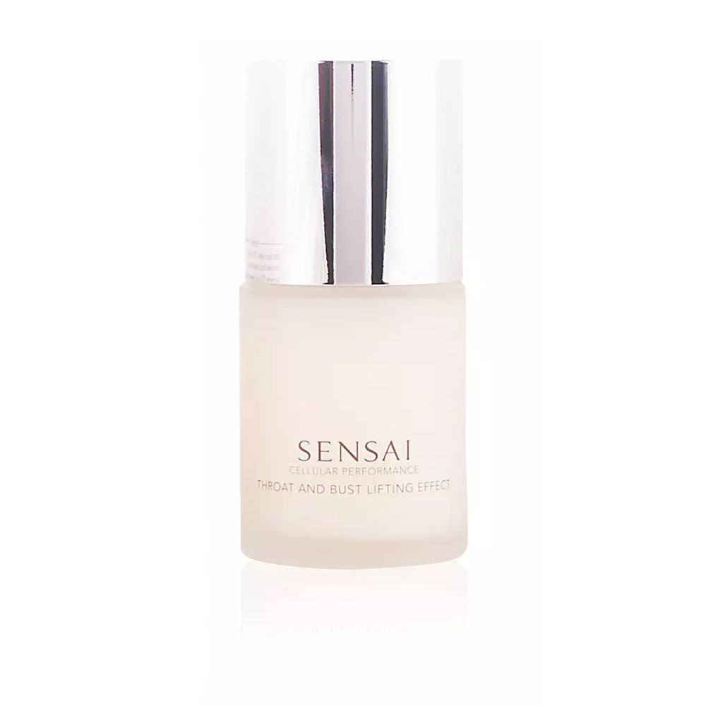 Sensai Frosted glass cylindrical cosmetic bottle with shiny silver cap, minimalist design, tactile glass finish