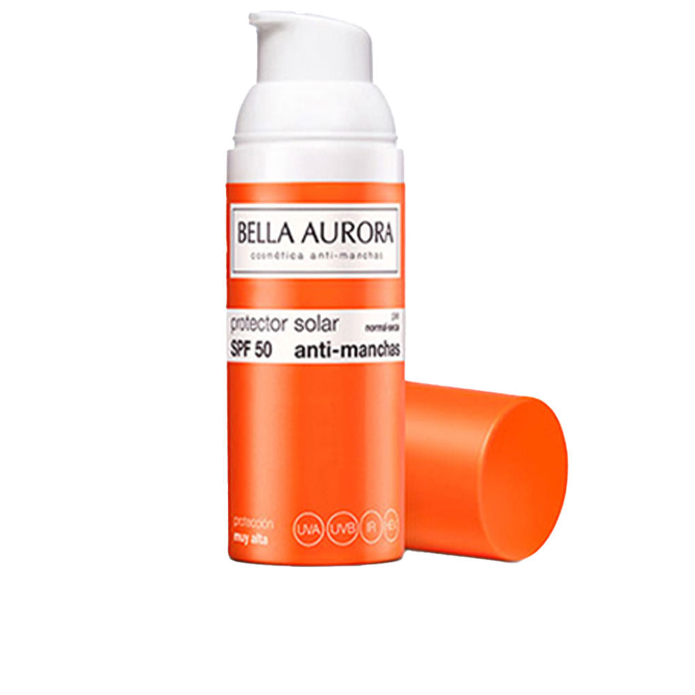Elegant bottle of Bella Aurora Solar Anti‑Stain Fluid SPF 50+ for face, matte finish