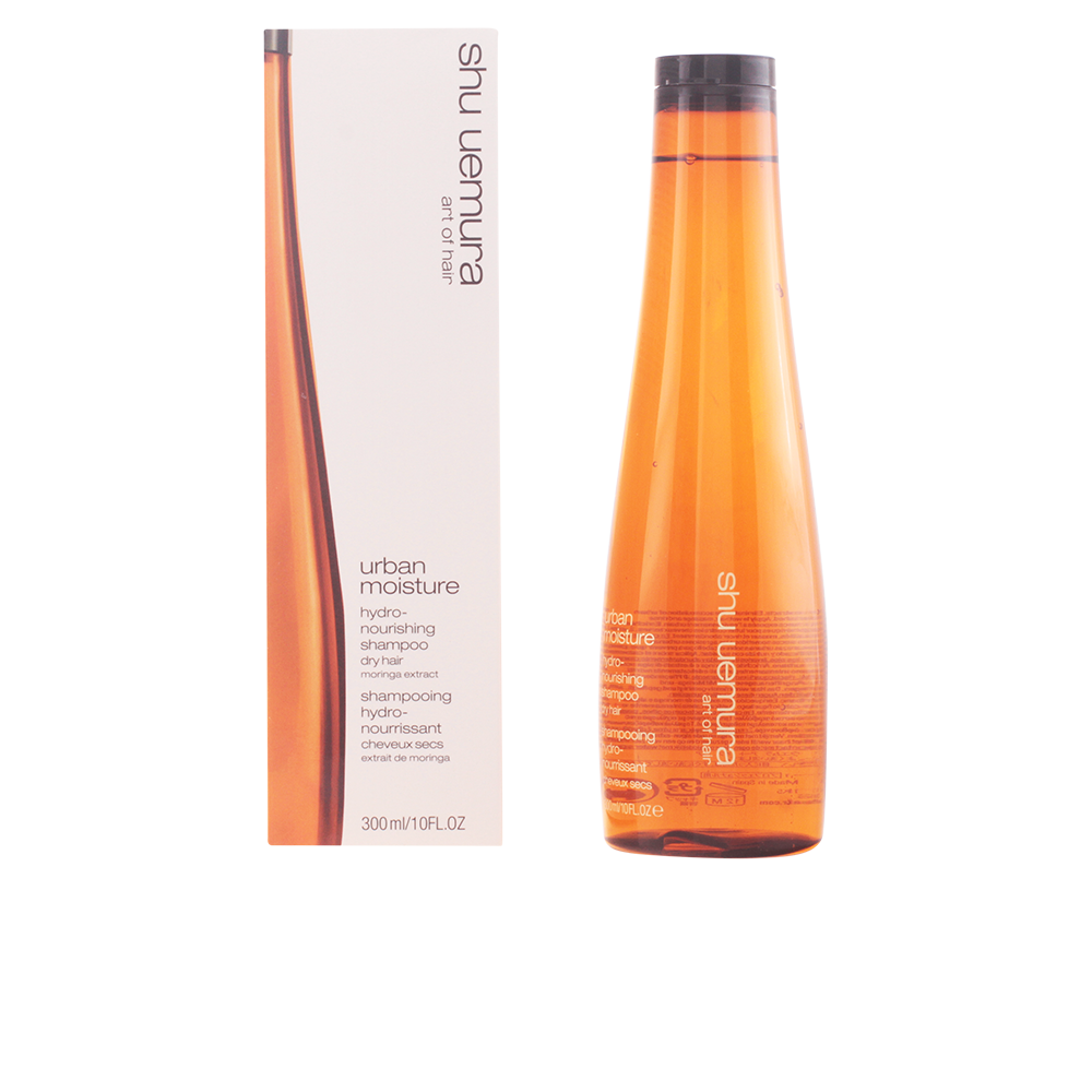 300 ml clear gel shampoo bottle labeled Urban Moisture, hydrating formula, Unisex