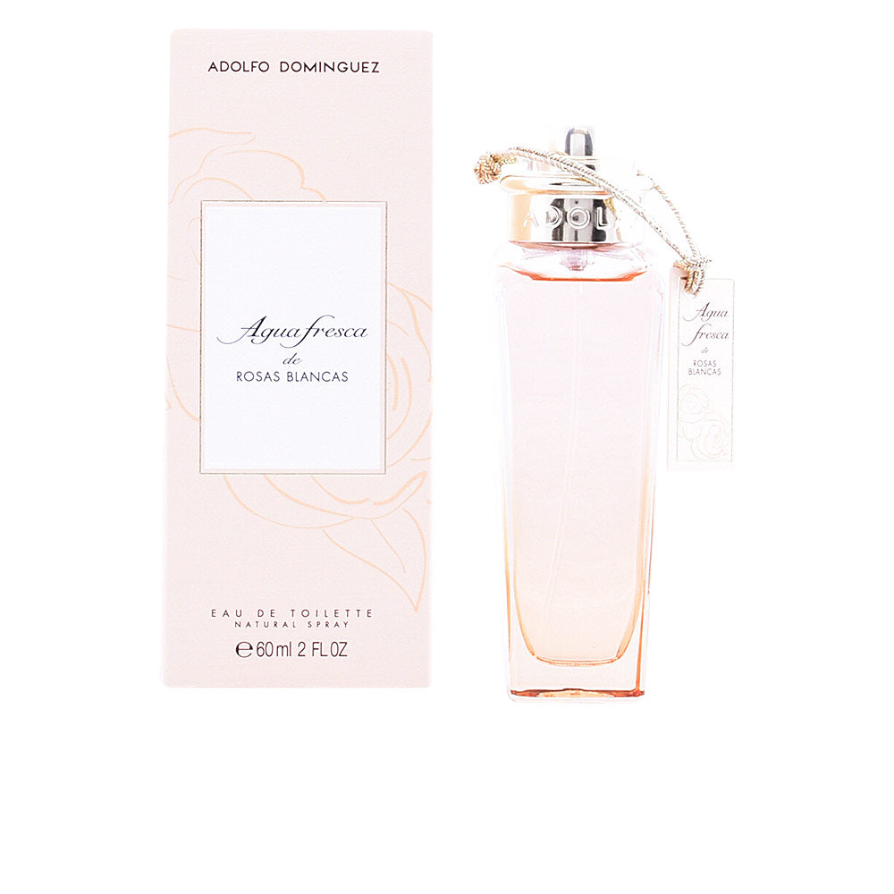 60 ml pale-pink eau de toilette bottle with sculpted white rose decoration