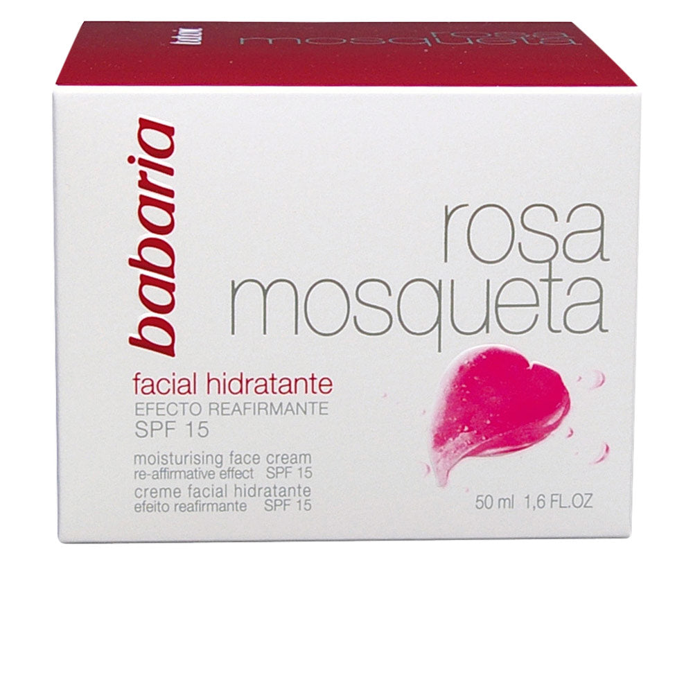 Tub of Babaria facial sunscreen cream labeled SPF 15 for daily hydration and firming