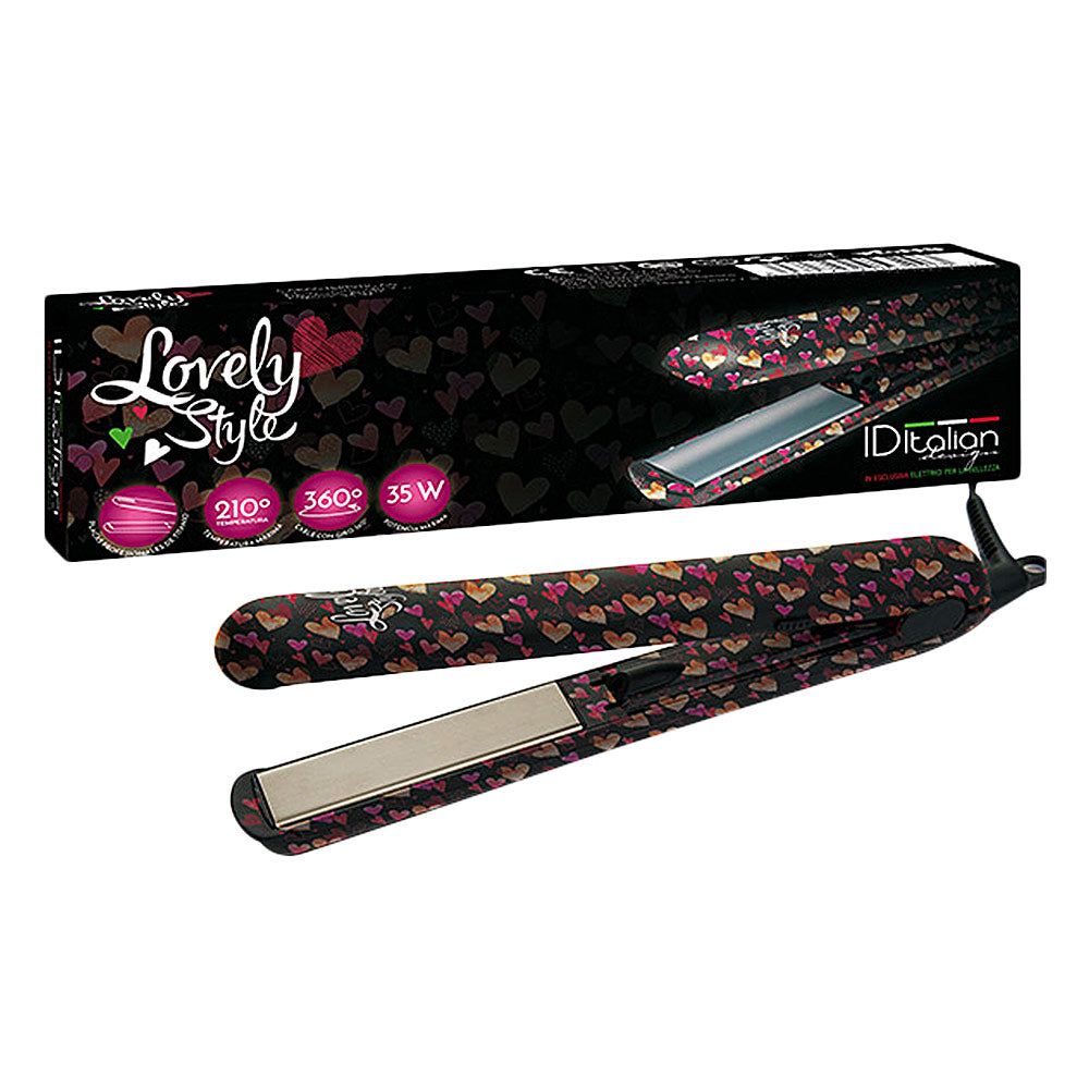 Compact ceramic flat iron with slim plates and 360-degree swivel cord.