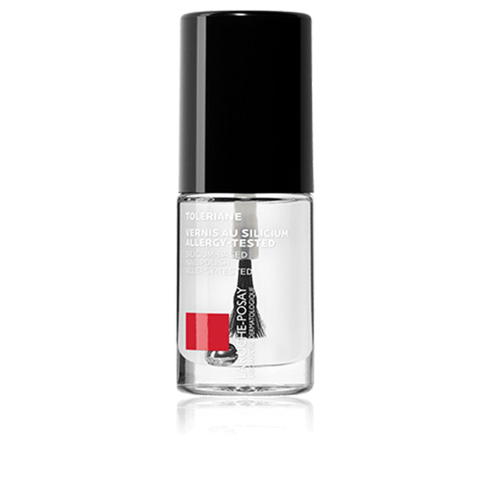 Bottle of Silicium clear nail top coat by La Roche-Posay with glossy finish