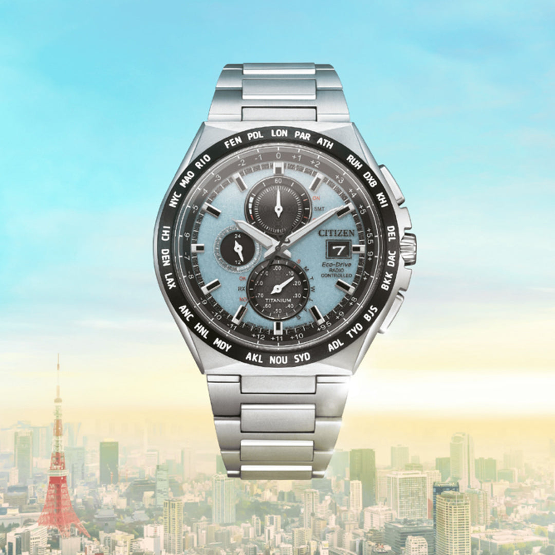 Radio-Controlled Titanium Chronograph with Light Blue Dial
