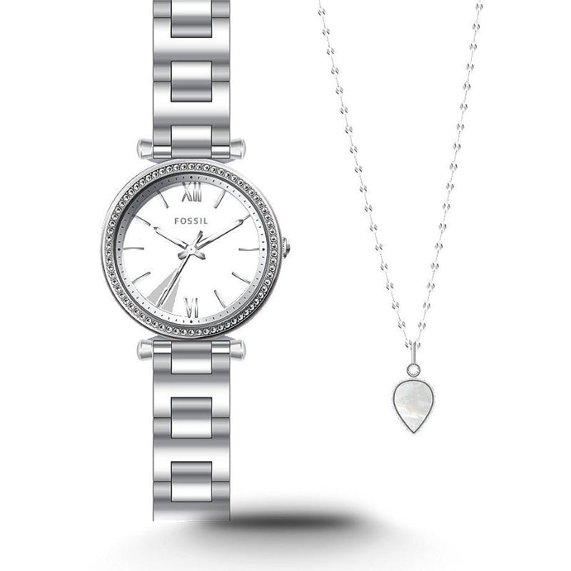 Fossil Silver Analog Watch & Pendant