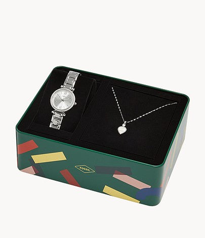 Fossil Silver Analog Watch & Pendant