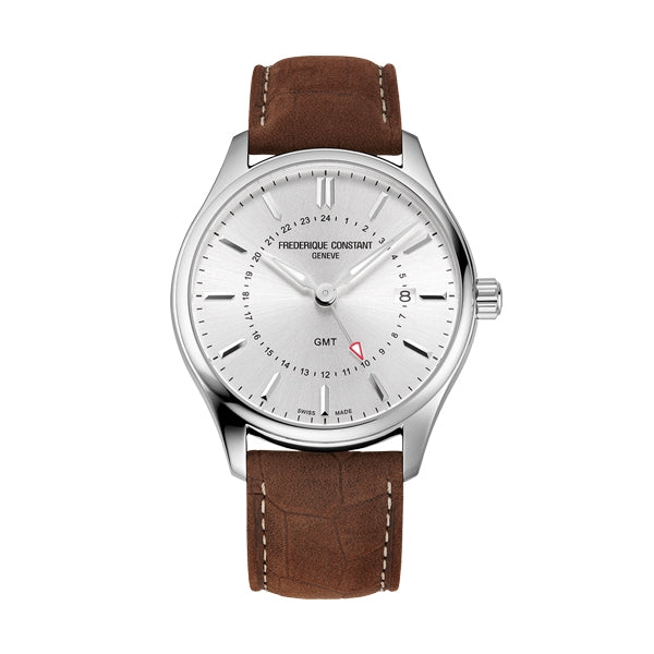 Frederique Constant GMT Silver Leather Watch