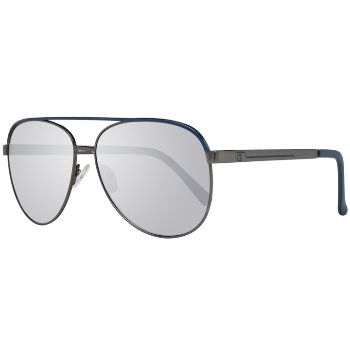 Unisex metal aviator sunglasses in blue-gray tones, double bridge, gradient lenses, adjustable nose pads