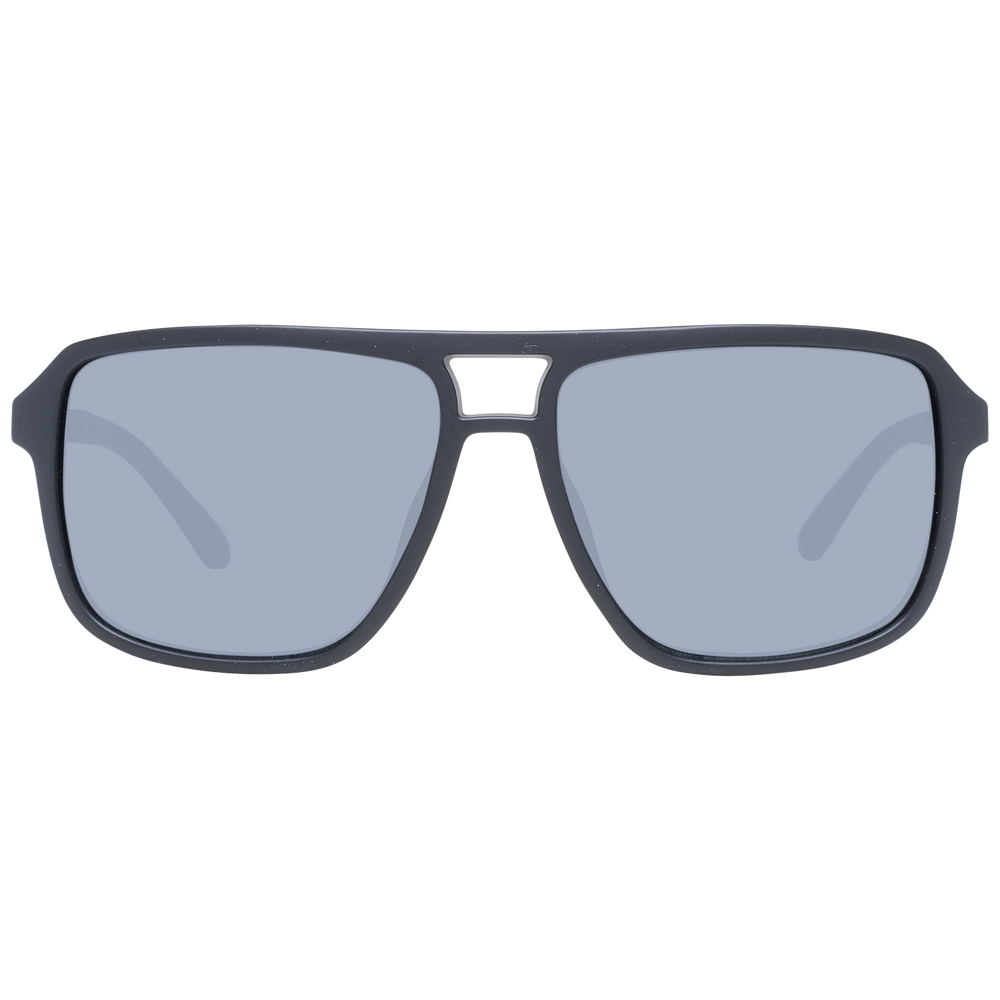 Black plastic sunglasses for Man with rectangular gray lenses and metal temple accents, double bridge