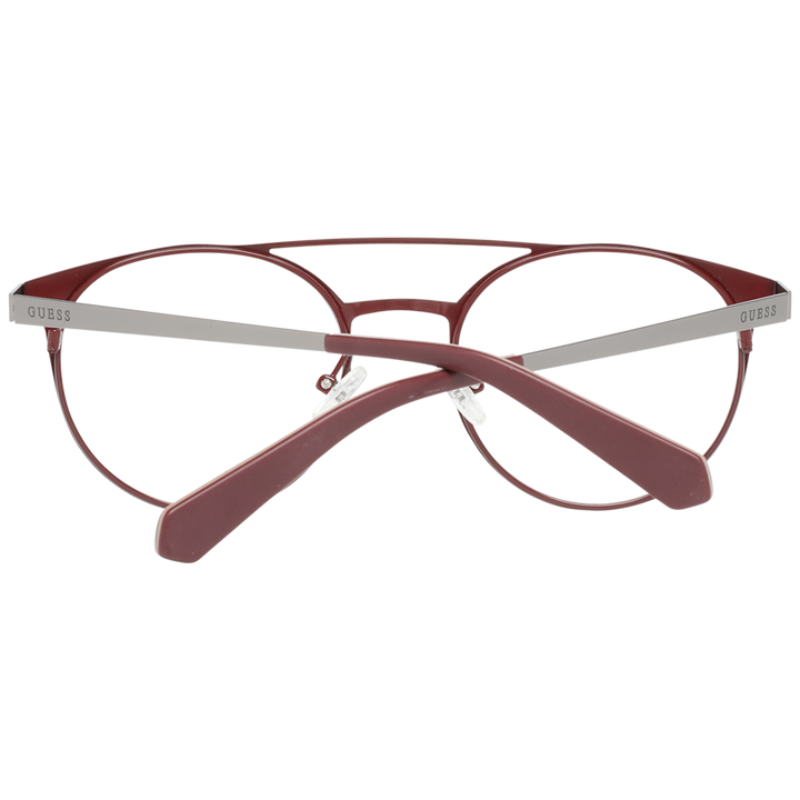 Maroon round eyeglasses in thin silver metal with double bridge and adjustable nose pads, modern Unisex frame