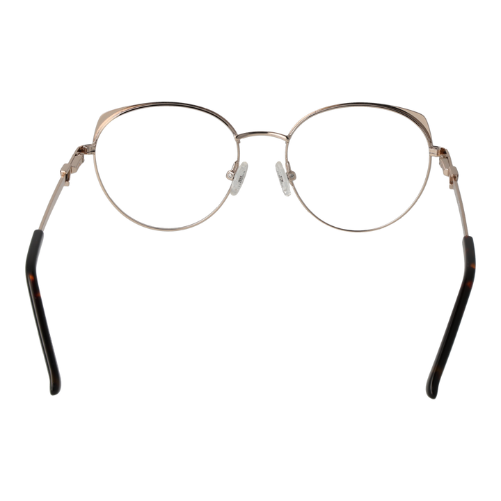 Gold thin metal round eyeglasses with tortoise shell temple tips and adjustable nose pads