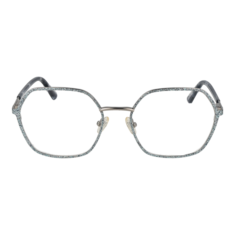 Silver and black hexagonal eyeglasses with glitter frame front and adjustable nose pads for Women