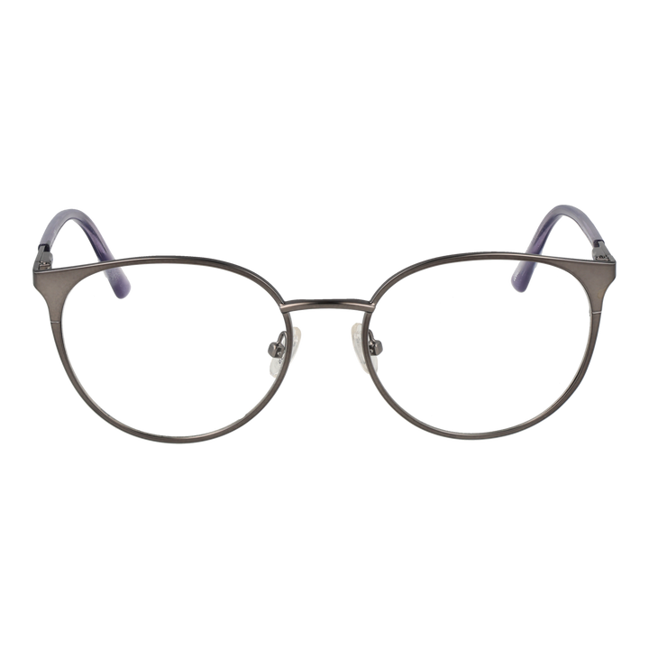 Gray-purple thin metal round eyeglasses for Women with adjustable nose pads on neutral background