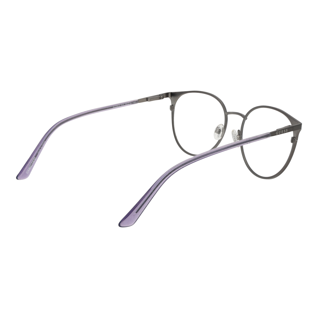Gray-purple thin metal round eyeglasses for Women with adjustable nose pads on neutral background