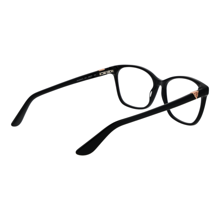 Black full-rim rectangular eyeglasses for Women with small metallic temple logo, modern clean lines