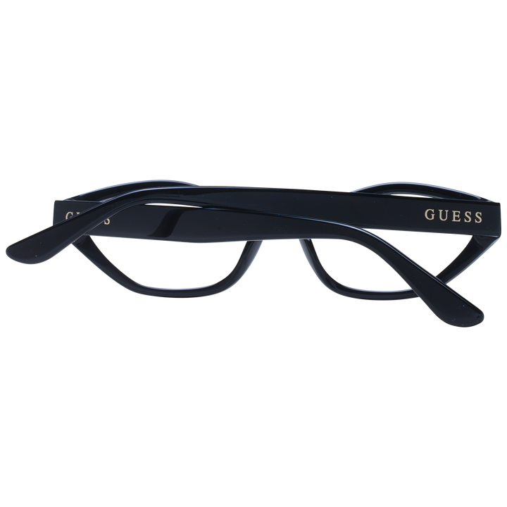 Glossy black cat-eye eyeglasses for Women with pink and clear rectangular corner embellishments, front three-quarter view