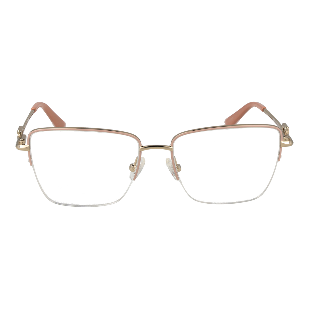 Gold metal square eyeglasses for Women with clear lenses and decorative G logo on temples